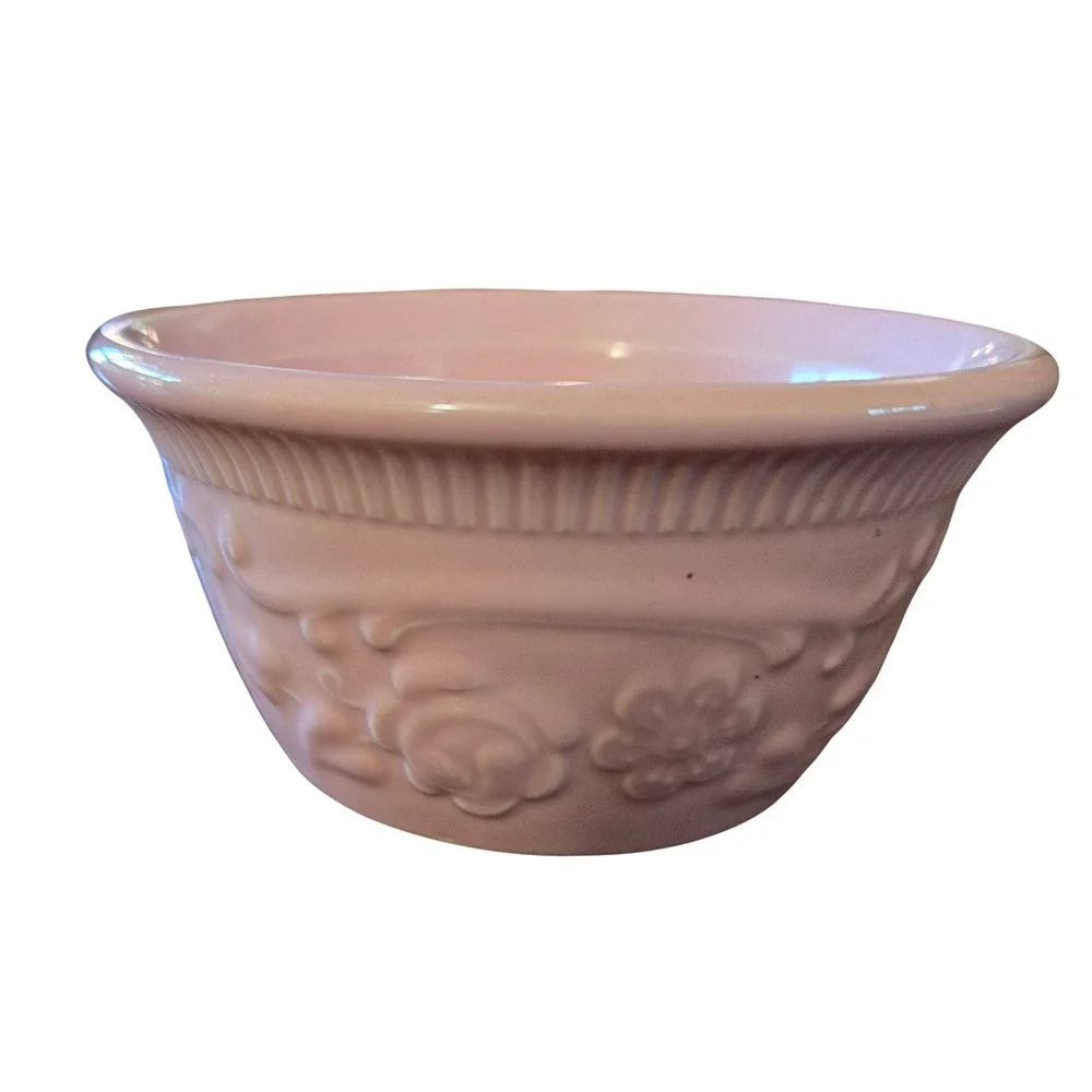 Vintage TST Taylor Smith Taylor Oven Serve Ware Floral Bowls Pink Yellow Set 2